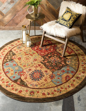 Multicolor 6' 1 x 6' 1 Edinburgh Round Area Rug 100% Polypropylene Easy Clean With Cotton Backing Traditional Classic Design Carpet for Living, Dining Room, Office for Sale at Rug Engine