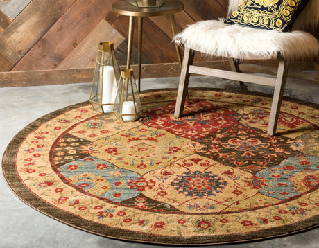 Multicolor 6' 1 x 6' 1 Edinburgh Round Area Rug 100% Polypropylene Easy Clean With Cotton Backing Traditional Classic Design Carpet for Living, Dining Room, Office for Sale at Rug Engine