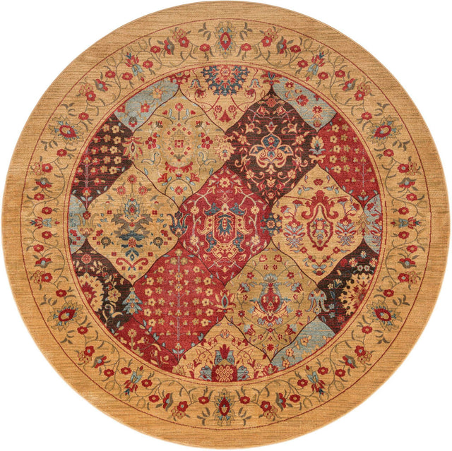 Tan 8' x 8' Edinburgh Round Area Rug 100% Polypropylene Easy Clean With Cotton Backing Traditional Classic Design Carpet for Living, Dining Room, Office for Sale at Rug Engine