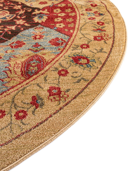 Tan 8' x 8' Edinburgh Round Area Rug 100% Polypropylene Easy Clean With Cotton Backing Traditional Classic Design Carpet for Living, Dining Room, Office for Sale at Rug Engine