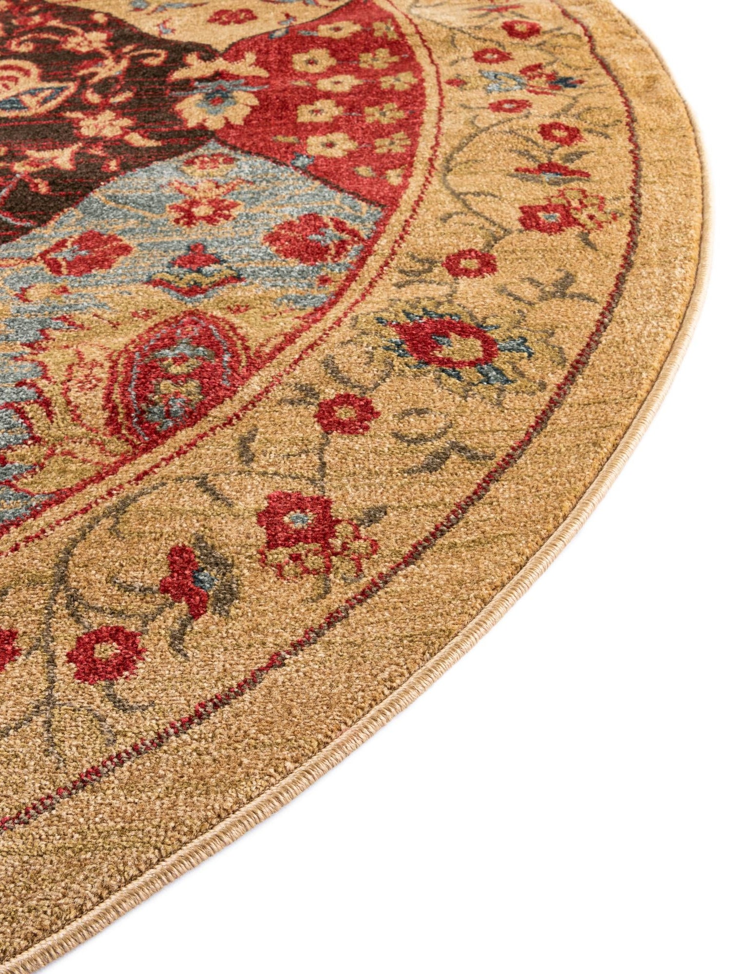 Tan 6' 1 x 6' 1 Edinburgh Round Area Rug 100% Polypropylene Easy Clean With Cotton Backing Traditional Classic Design Carpet for Living, Dining Room, Office for Sale at Rug Engine