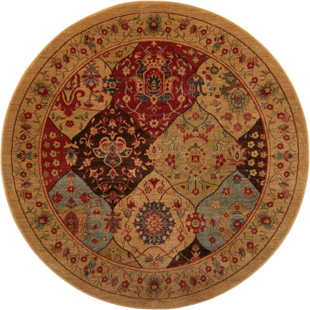 Tan 6' 1 x 6' 1 Edinburgh Round Area Rug 100% Polypropylene Easy Clean With Cotton Backing Traditional Classic Design Carpet for Living, Dining Room, Office for Sale at Rug Engine
