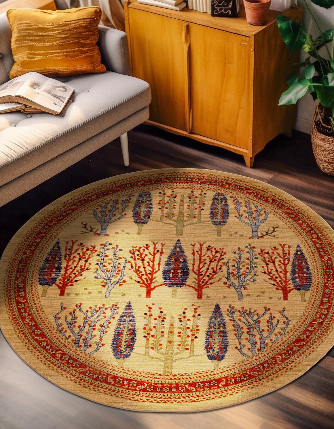 Tan 6' 1 x 6' 1 Fars Round Area Rug 100% Polypropylene Unique Traditional Carpet for Classical Living, Dining Room & Office Spaces for Sale at Rug Engine