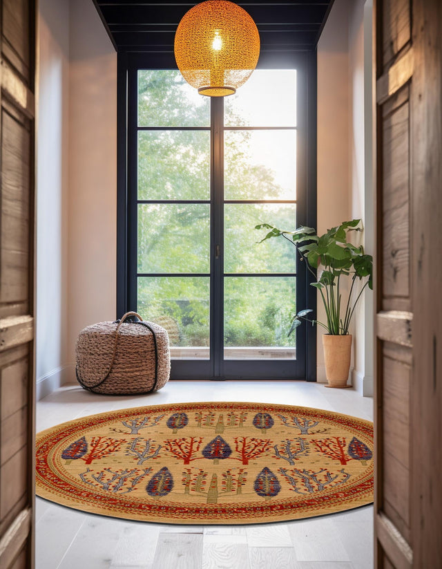 Tan 6' 1 x 6' 1 Fars Round Area Rug 100% Polypropylene Unique Traditional Carpet for Classical Living, Dining Room & Office Spaces for Sale at Rug Engine