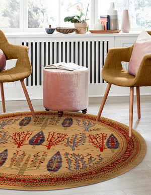 Tan 6' 1 x 6' 1 Fars Round Area Rug 100% Polypropylene Unique Traditional Carpet for Classical Living, Dining Room & Office Spaces for Sale at Rug Engine