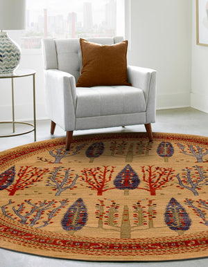 Tan 6' 1 x 6' 1 Fars Round Area Rug 100% Polypropylene Unique Traditional Carpet for Classical Living, Dining Room & Office Spaces for Sale at Rug Engine