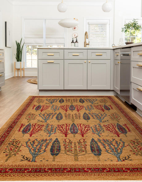 Tan 9' x 12' 2 Fars Rectangle Area Rug 100% Polypropylene Unique Traditional Carpet for Classical Living, Dining Room & Office Spaces for Sale at Rug Engine