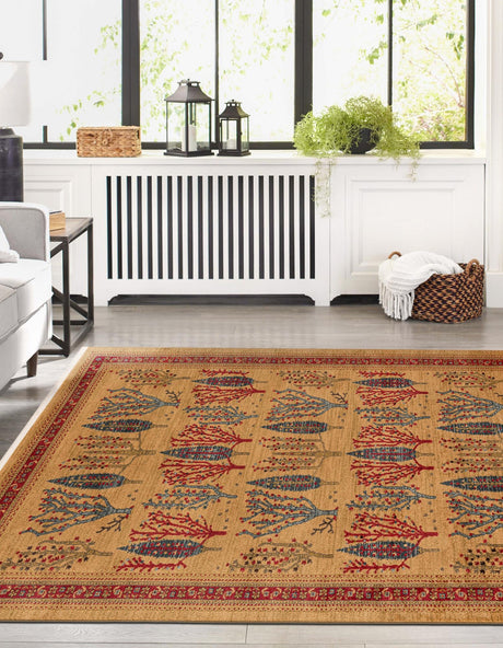 Tan 7' 1 x 10' Fars Rectangle Area Rug 100% Polypropylene Unique Traditional Carpet for Classical Living, Dining Room & Office Spaces for Sale at Rug Engine