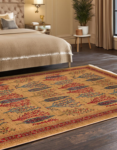 Tan 9' x 12' 2 Fars Rectangle Area Rug 100% Polypropylene Unique Traditional Carpet for Classical Living, Dining Room & Office Spaces for Sale at Rug Engine