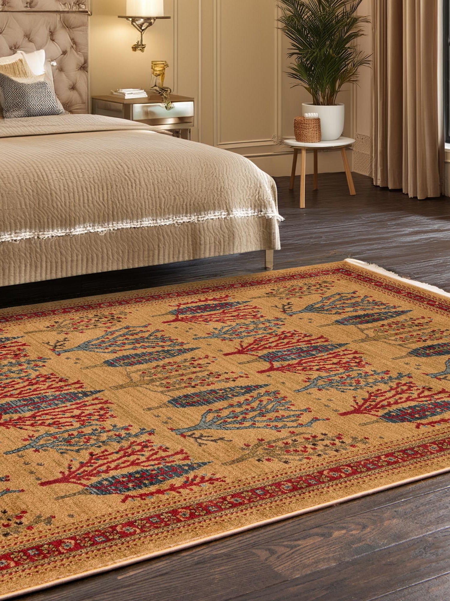 Tan 7' 1 x 10' Fars Rectangle Area Rug 100% Polypropylene Unique Traditional Carpet for Classical Living, Dining Room & Office Spaces for Sale at Rug Engine