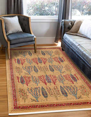 Tan 5' 1 x 8' Fars Rectangle Area Rug 100% Polypropylene Unique Traditional Carpet for Classical Living, Dining Room & Office Spaces for Sale at Rug Engine
