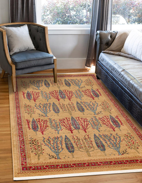 Tan 9' x 12' 2 Fars Rectangle Area Rug 100% Polypropylene Unique Traditional Carpet for Classical Living, Dining Room & Office Spaces for Sale at Rug Engine