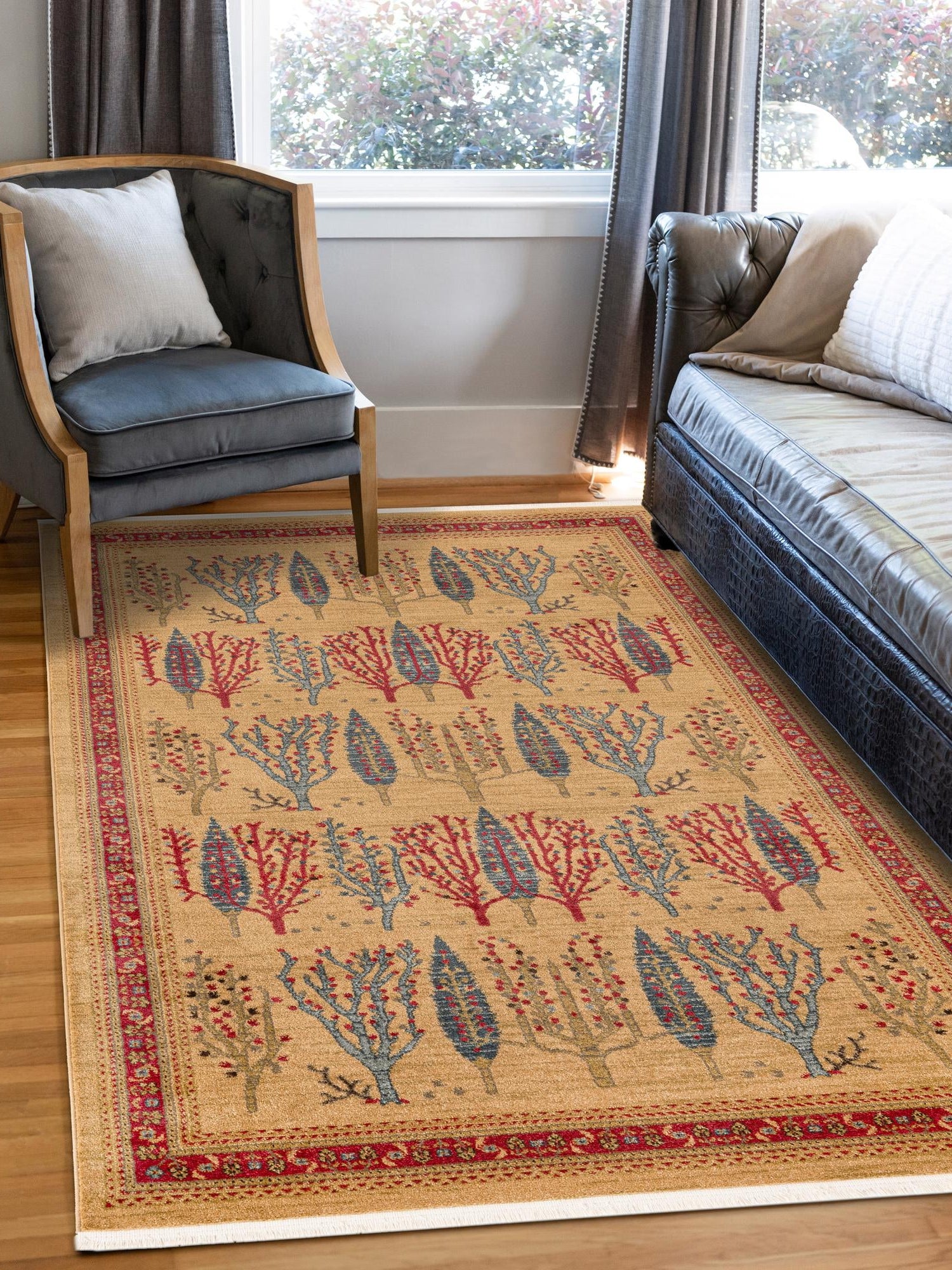 Tan 6' 1 x 9' Fars Rectangle Area Rug 100% Polypropylene Unique Traditional Carpet for Classical Living, Dining Room & Office Spaces for Sale at Rug Engine