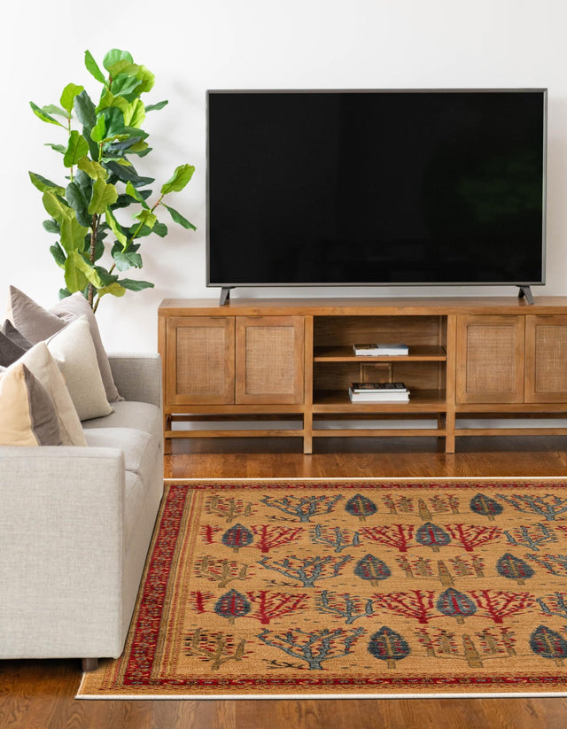 Tan 7' 1 x 10' Fars Rectangle Area Rug 100% Polypropylene Unique Traditional Carpet for Classical Living, Dining Room & Office Spaces for Sale at Rug Engine