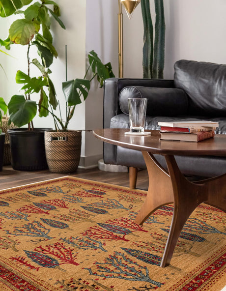 Tan 7' 1 x 10' Fars Rectangle Area Rug 100% Polypropylene Unique Traditional Carpet for Classical Living, Dining Room & Office Spaces for Sale at Rug Engine