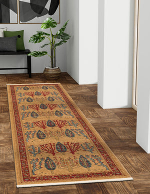 Tan 2' 7 x 10' Fars Runner Area Rug 100% Polypropylene Unique Traditional Carpet for Classical Living, Dining Room & Office Spaces for Sale at Rug Engine
