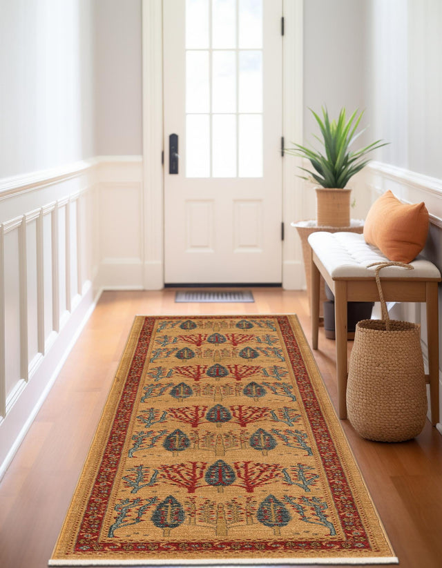 Tan 2' 7 x 10' Fars Runner Area Rug 100% Polypropylene Unique Traditional Carpet for Classical Living, Dining Room & Office Spaces for Sale at Rug Engine