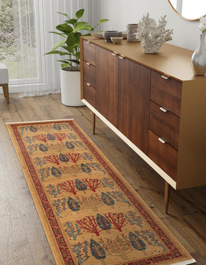 Tan 2' 7 x 10' Fars Runner Area Rug 100% Polypropylene Unique Traditional Carpet for Classical Living, Dining Room & Office Spaces for Sale at Rug Engine