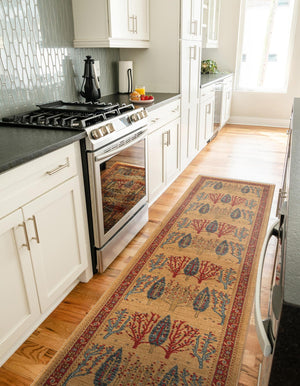 Tan 2' 7 x 10' Fars Runner Area Rug 100% Polypropylene Unique Traditional Carpet for Classical Living, Dining Room & Office Spaces for Sale at Rug Engine