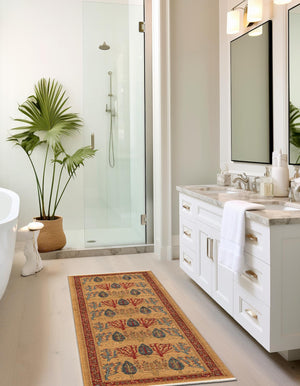 Tan 2' 7 x 10' Fars Runner Area Rug 100% Polypropylene Unique Traditional Carpet for Classical Living, Dining Room & Office Spaces for Sale at Rug Engine