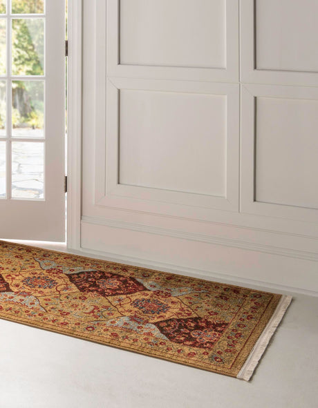 Tan 2' 7 x 10' Edinburgh Runner Area Rug 100% Polypropylene Easy Clean With Cotton Backing Traditional Classic Design Carpet for Living, Dining Room, Office for Sale at Rug Engine