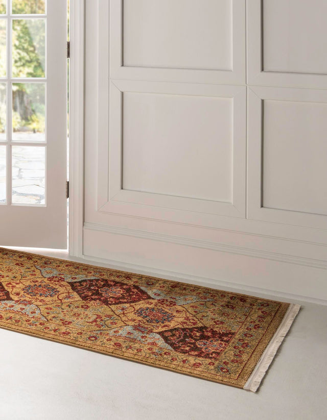 Tan 2' 7 x 10' Edinburgh Runner Area Rug 100% Polypropylene Easy Clean With Cotton Backing Traditional Classic Design Carpet for Living, Dining Room, Office for Sale at Rug Engine