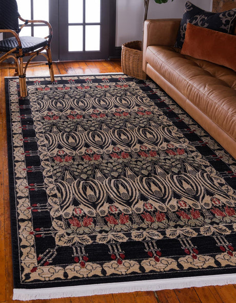 Black 5' 1 x 8' Edinburgh Rectangle Area Rug 100% Polypropylene Easy Clean With Cotton Backing Traditional Classic Design Carpet for Living, Dining Room, Office for Sale at Rug Engine