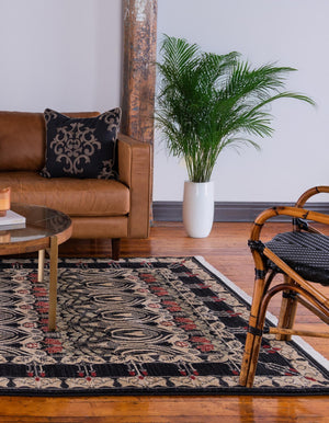 Black 8' x 11' Edinburgh Rectangle Area Rug 100% Polypropylene Easy Clean With Cotton Backing Traditional Classic Design Carpet for Living, Dining Room, Office for Sale at Rug Engine