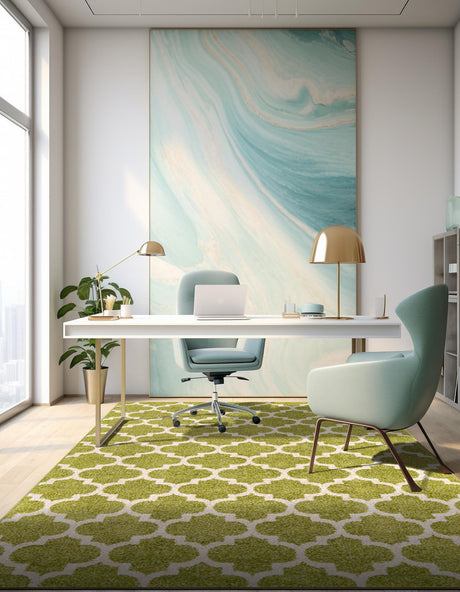 Light Green 4' 1 x 6' 1 Trellis Rectangle Area Rug Geometric Modern Unique Durable Easy Clean Carpet for Contemporary Interior Design for Sale at Rug Engine