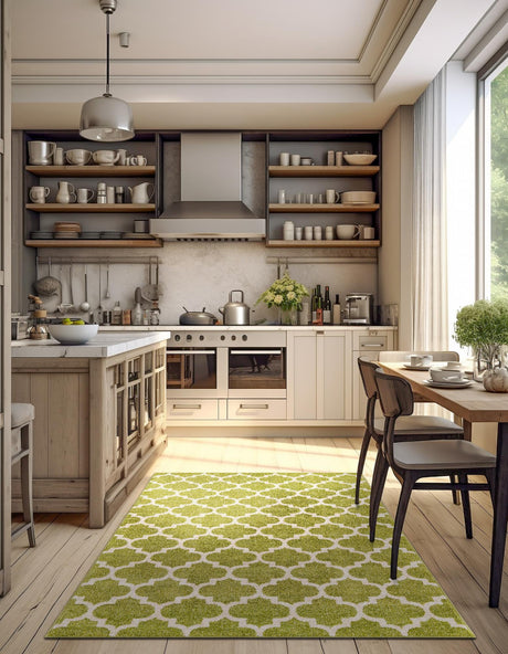 Light Green 4' 1 x 6' 1 Trellis Rectangle Area Rug Geometric Modern Unique Durable Easy Clean Carpet for Contemporary Interior Design for Sale at Rug Engine