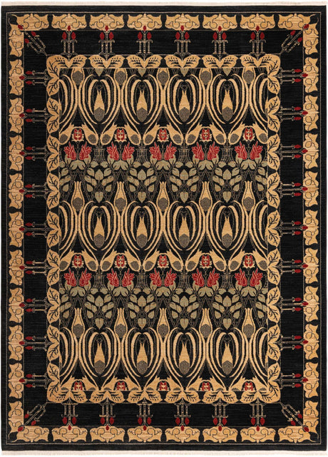 Black 9' x 12' Edinburgh Rectangle Area Rug 100% Polypropylene Easy Clean With Cotton Backing Traditional Classic Design Carpet for Living, Dining Room, Office for Sale at Rug Engine