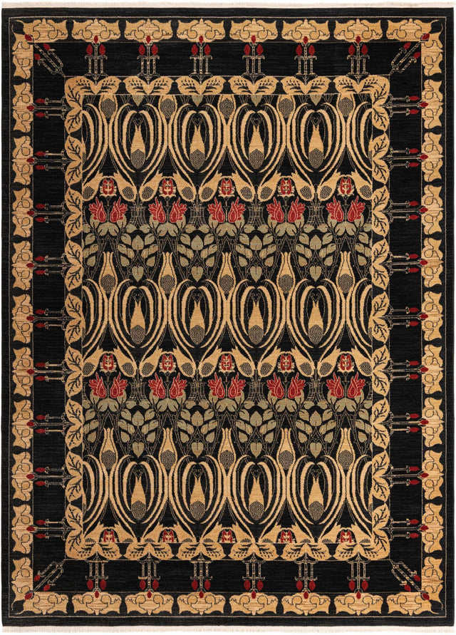 Black 9' x 12' Edinburgh Rectangle Area Rug 100% Polypropylene Easy Clean With Cotton Backing Traditional Classic Design Carpet for Living, Dining Room, Office for Sale at Rug Engine