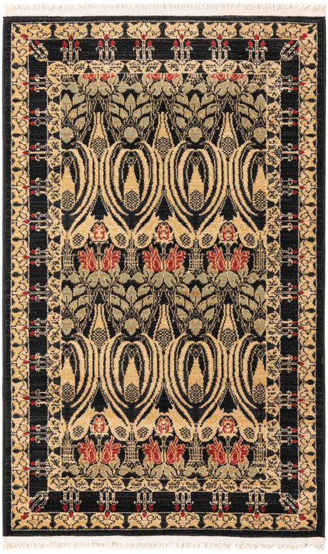 Black 3' 1 x 5' 3 Edinburgh Rectangle Area Rug 100% Polypropylene Easy Clean With Cotton Backing Traditional Classic Design Carpet for Living, Dining Room, Office for Sale at Rug Engine