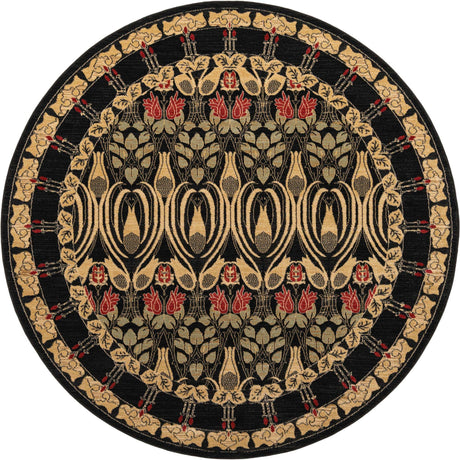 Black 8' x 8' Edinburgh Round Area Rug 100% Polypropylene Easy Clean With Cotton Backing Traditional Classic Design Carpet for Living, Dining Room, Office for Sale at Rug Engine