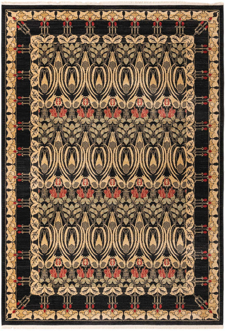 Black 7' 1 x 10' Edinburgh Rectangle Area Rug 100% Polypropylene Easy Clean With Cotton Backing Traditional Classic Design Carpet for Living, Dining Room, Office for Sale at Rug Engine