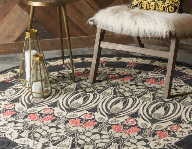 Black 8' x 8' Edinburgh Round Area Rug 100% Polypropylene Easy Clean With Cotton Backing Traditional Classic Design Carpet for Living, Dining Room, Office for Sale at Rug Engine