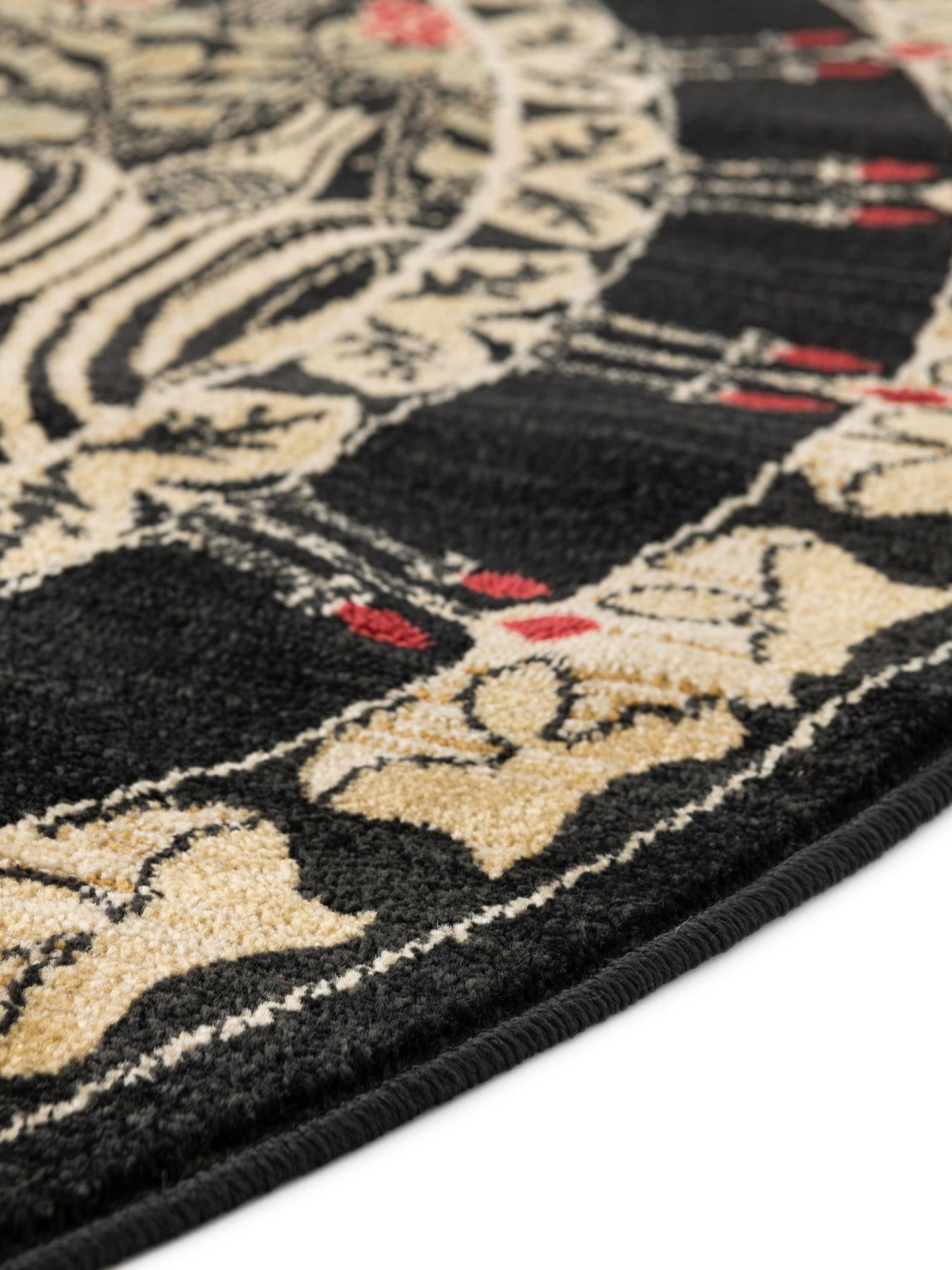 Black 6' 1 x 6' 1 Edinburgh Round Area Rug 100% Polypropylene Easy Clean With Cotton Backing Traditional Classic Design Carpet for Living, Dining Room, Office for Sale at Rug Engine