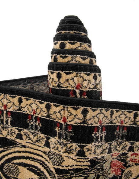 Black 3' 1 x 3' 1 Edinburgh Round Area Rug 100% Polypropylene Easy Clean With Cotton Backing Traditional Classic Design Carpet for Living, Dining Room, Office for Sale at Rug Engine