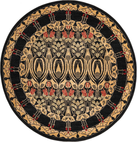 Black 6' 1 x 6' 1 Edinburgh Round Area Rug 100% Polypropylene Easy Clean With Cotton Backing Traditional Classic Design Carpet for Living, Dining Room, Office for Sale at Rug Engine
