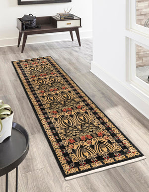 Black 2' 7 x 12' Edinburgh Runner Area Rug 100% Polypropylene Easy Clean With Cotton Backing Traditional Classic Design Carpet for Living, Dining Room, Office for Sale at Rug Engine