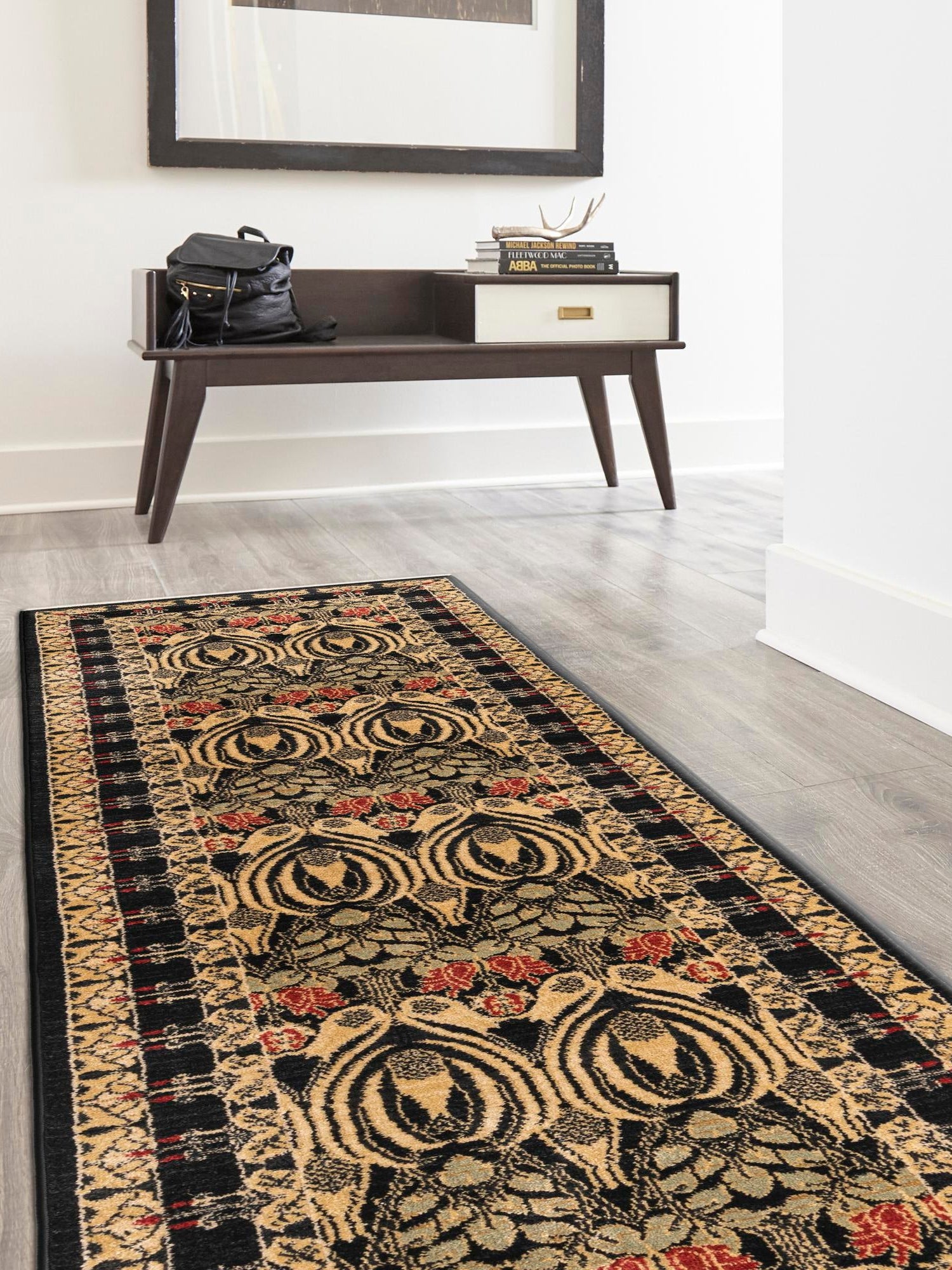 Black 2' 7 x 19' 8 Edinburgh Runner Area Rug 100% Polypropylene Easy Clean With Cotton Backing Traditional Classic Design Carpet for Living, Dining Room, Office for Sale at Rug Engine
