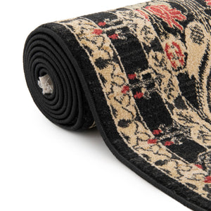 Black 2' x 6' 1 Edinburgh Runner Area Rug 100% Polypropylene Easy Clean With Cotton Backing Traditional Classic Design Carpet for Living, Dining Room, Office for Sale at Rug Engine