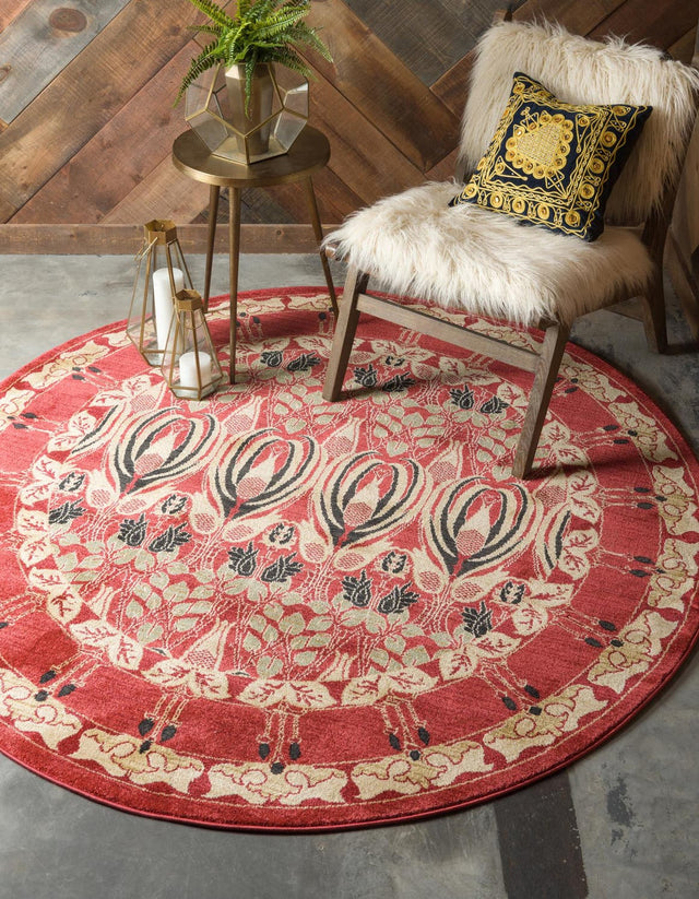 Rust Red 8' x 8' Edinburgh Round Area Rug 100% Polypropylene Easy Clean With Cotton Backing Traditional Classic Design Carpet for Living, Dining Room, Office for Sale at Rug Engine