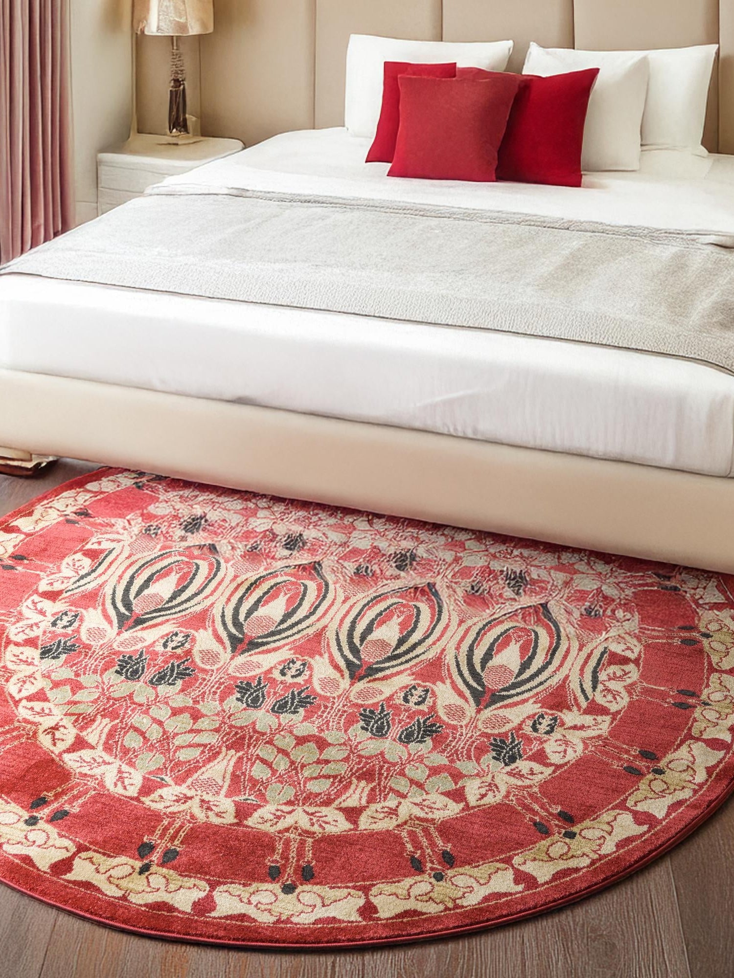 Rust Red 8' x 8' Edinburgh Round Area Rug 100% Polypropylene Easy Clean With Cotton Backing Traditional Classic Design Carpet for Living, Dining Room, Office for Sale at Rug Engine