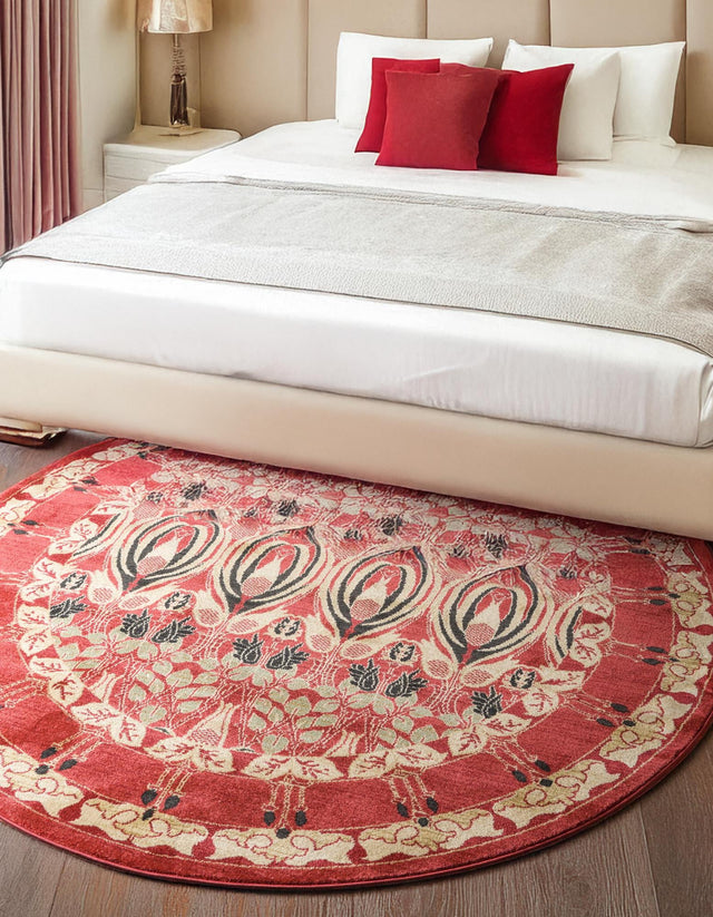 Rust Red 8' x 8' Edinburgh Round Area Rug 100% Polypropylene Easy Clean With Cotton Backing Traditional Classic Design Carpet for Living, Dining Room, Office for Sale at Rug Engine