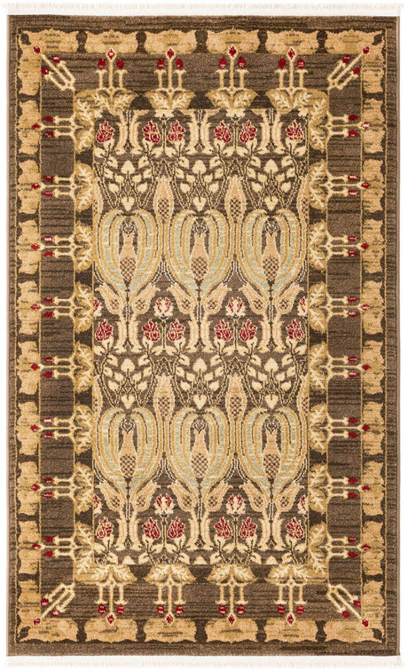 Brown 3' 1 x 5' 3 Edinburgh Rectangle Area Rug 100% Polypropylene Easy Clean With Cotton Backing Traditional Classic Design Carpet for Living, Dining Room, Office for Sale at Rug Engine