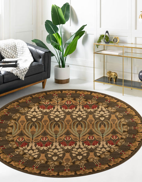 Brown 8' x 8' Edinburgh Round Area Rug 100% Polypropylene Easy Clean With Cotton Backing Traditional Classic Design Carpet for Living, Dining Room, Office for Sale at Rug Engine
