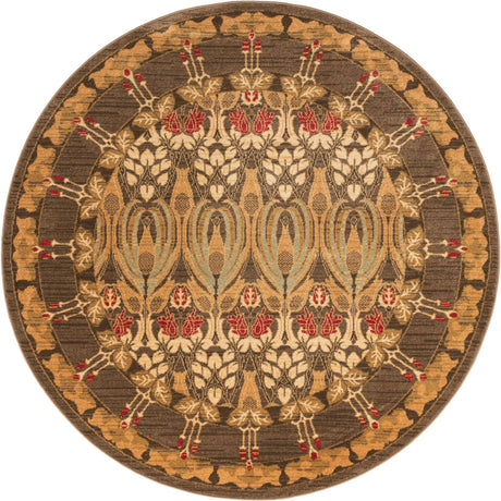 Brown 6' 1 x 6' 1 Edinburgh Round Area Rug 100% Polypropylene Easy Clean With Cotton Backing Traditional Classic Design Carpet for Living, Dining Room, Office for Sale at Rug Engine