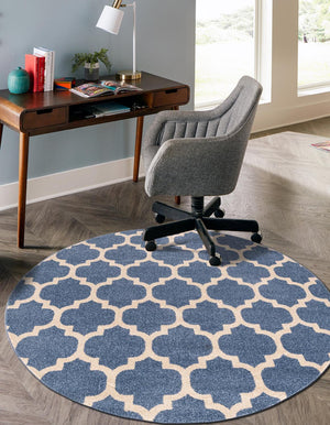 Light Blue 6' 1 x 6' 1 Trellis Round Area Rug