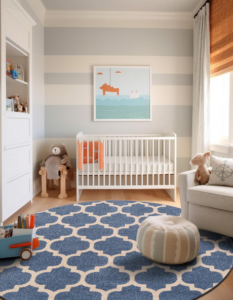 Light Blue 3' 1 x 3' 1 Trellis Round Area Rug Geometric Modern Unique Durable Easy Clean Carpet for Contemporary Interior Design for Sale at Rug Engine